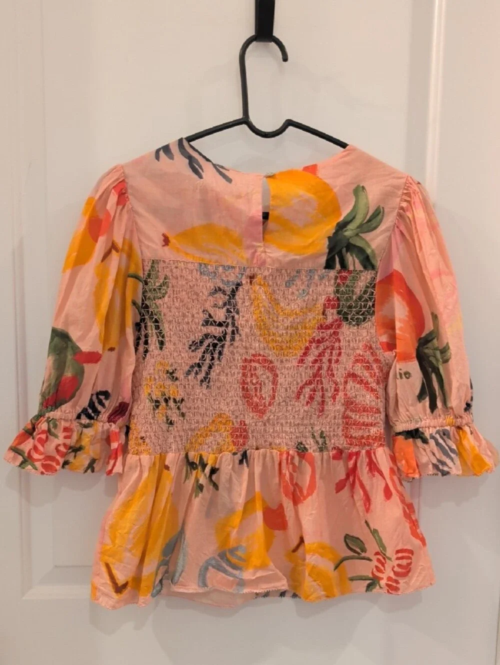 Farm Rio Mixed Fruit Smocked Bodice Puff Sleeve Blouse